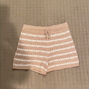 Aerie High Waist Sweater Knit Shorts in Tan and Cream